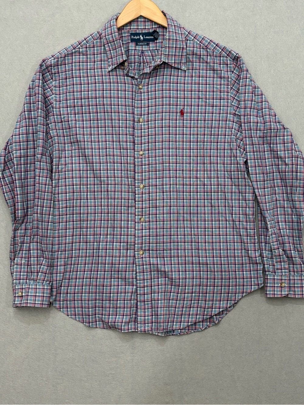 Ralph Lauren Men's Blue and Red Plaid Long-Sleeve Button-Down Shirt